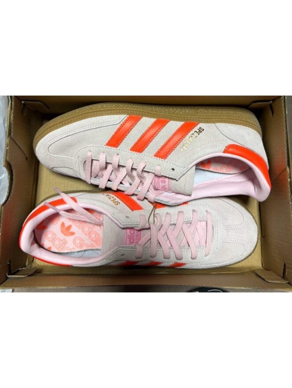 adidas Handball Spezial Womens 7 Clear Pink Solar Orange Gum JS0250 Sneakers